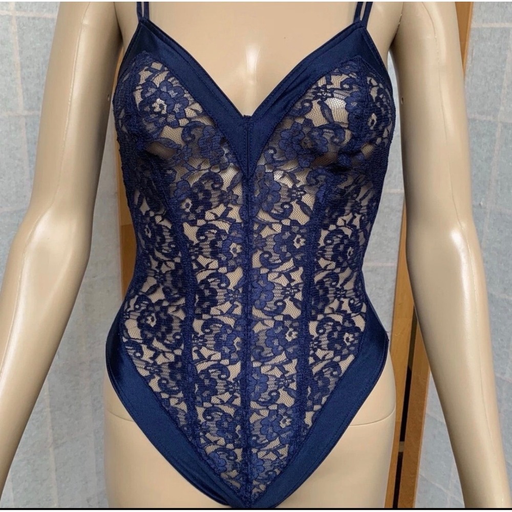 Victoria’s Secret Gold Crown Label VTG 80s 90s Lace Sheer Teddy Bodysuit sz Smal